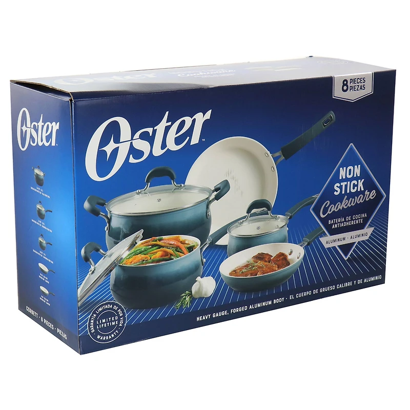 Oster Corbett 8-Piece Blue Nonstick Aluminum Cookware Set