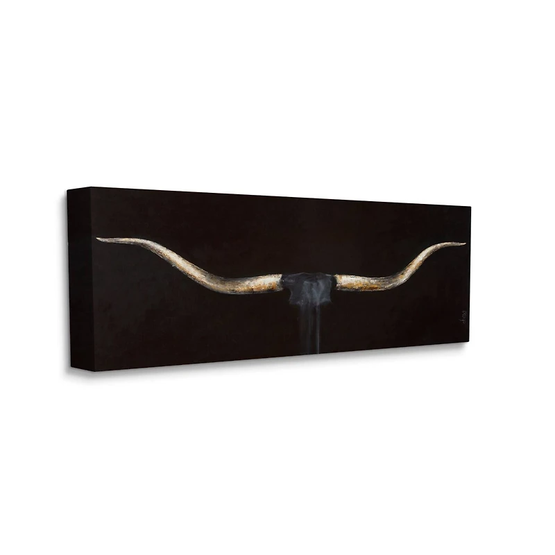 Stupell Industries Bull Horns Shadow Black Brown Animal Painting Canvas Wall Art