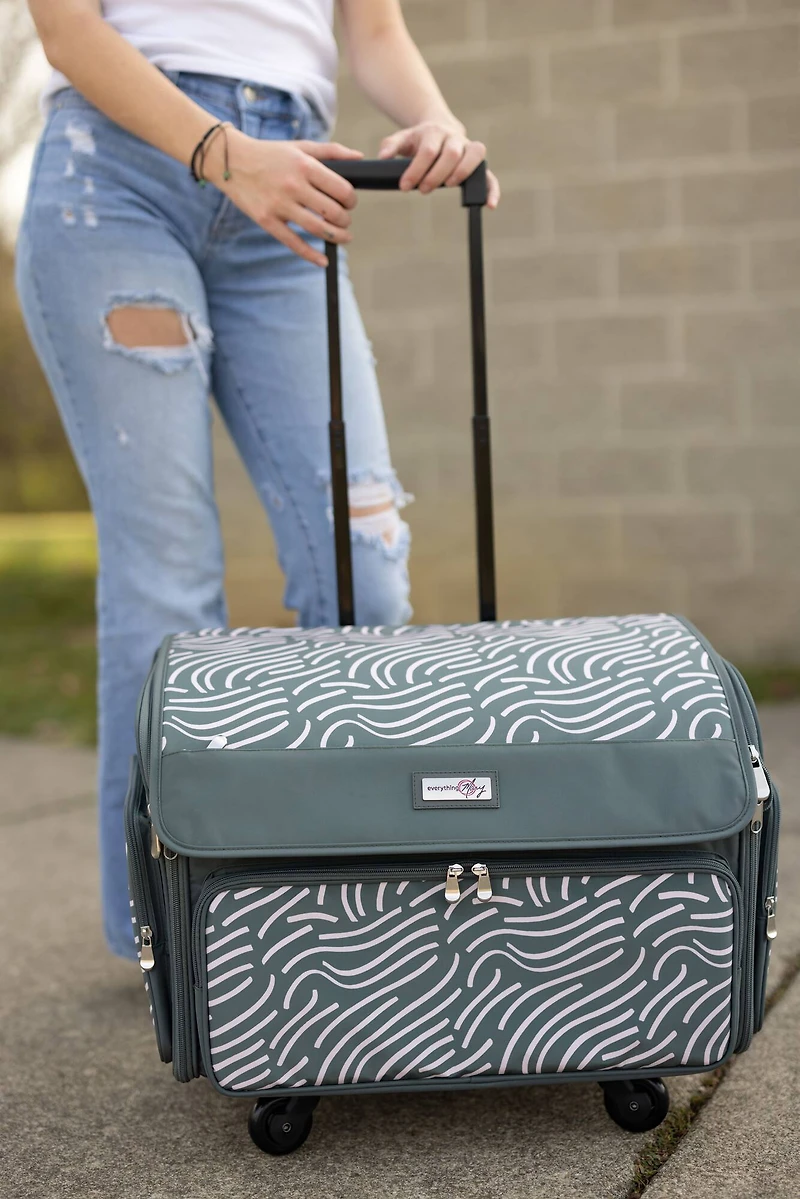 Everything Mary Gray & Pink Abstract 4 Wheel Collapsible Deluxe Sewing Machine Storage Case