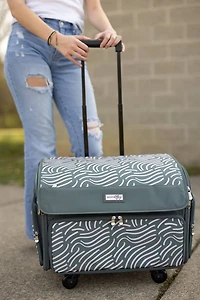 Everything Mary Gray & Pink Abstract 4 Wheel Collapsible Deluxe Sewing Machine Storage Case