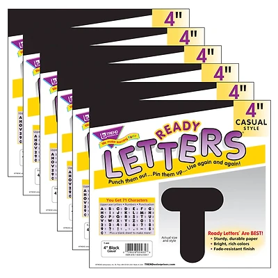 Trend Black 4" Casual Uppercase Ready Letters®, 6 Pack