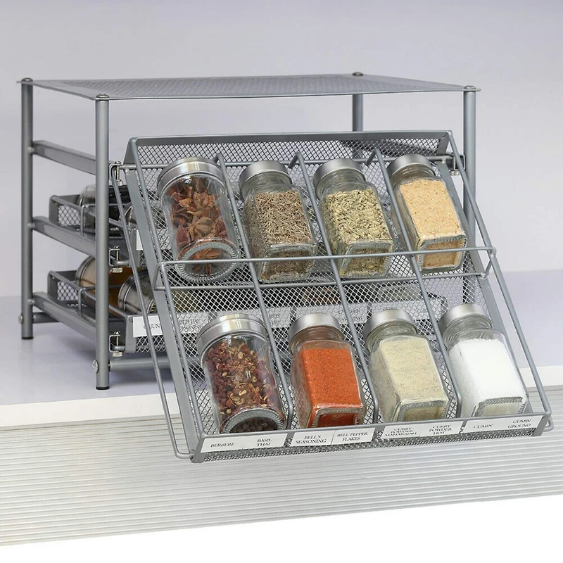 NEX™ 3-Tier 24-Bottle Metal Spice Rack with Drawer Organizer
