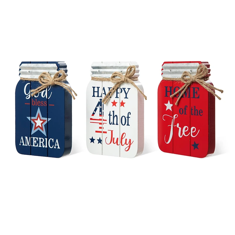 Glitzhome® 7" Patriotic Americana Mason Jar Tabletop Jar Décor Set
