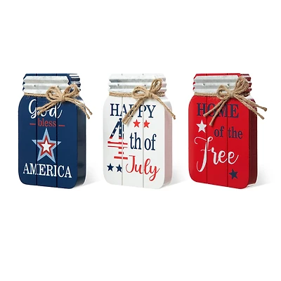 Glitzhome® 7" Patriotic Americana Mason Jar Tabletop Jar Décor Set