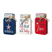 Glitzhome® 7" Patriotic Americana Mason Jar Tabletop Jar Décor Set