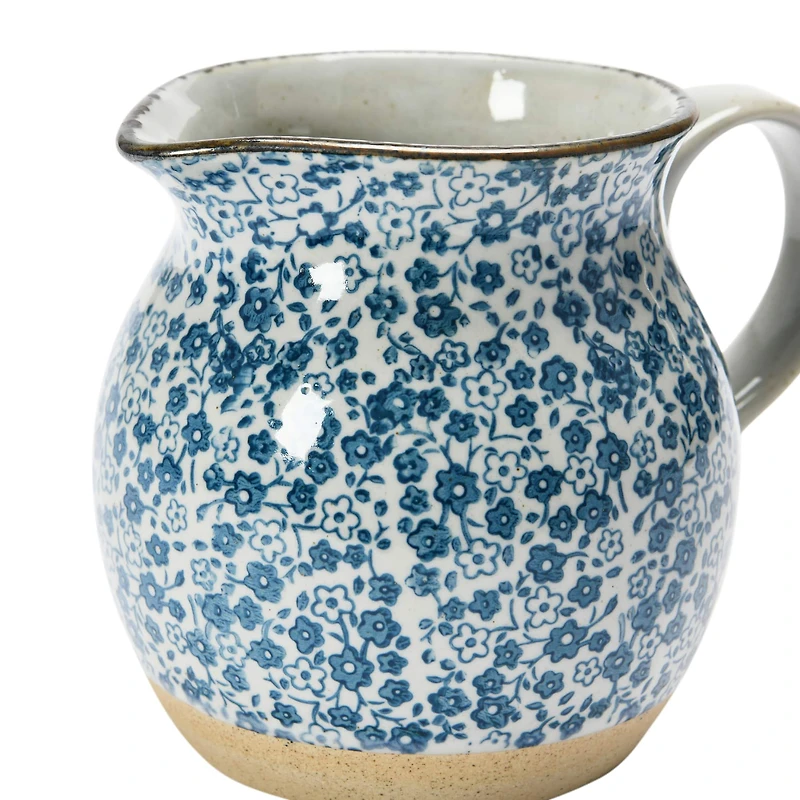 Hello Honey® 5.2" Blue & White Floral Hand-Painted Country-Style Stoneware Pitcher