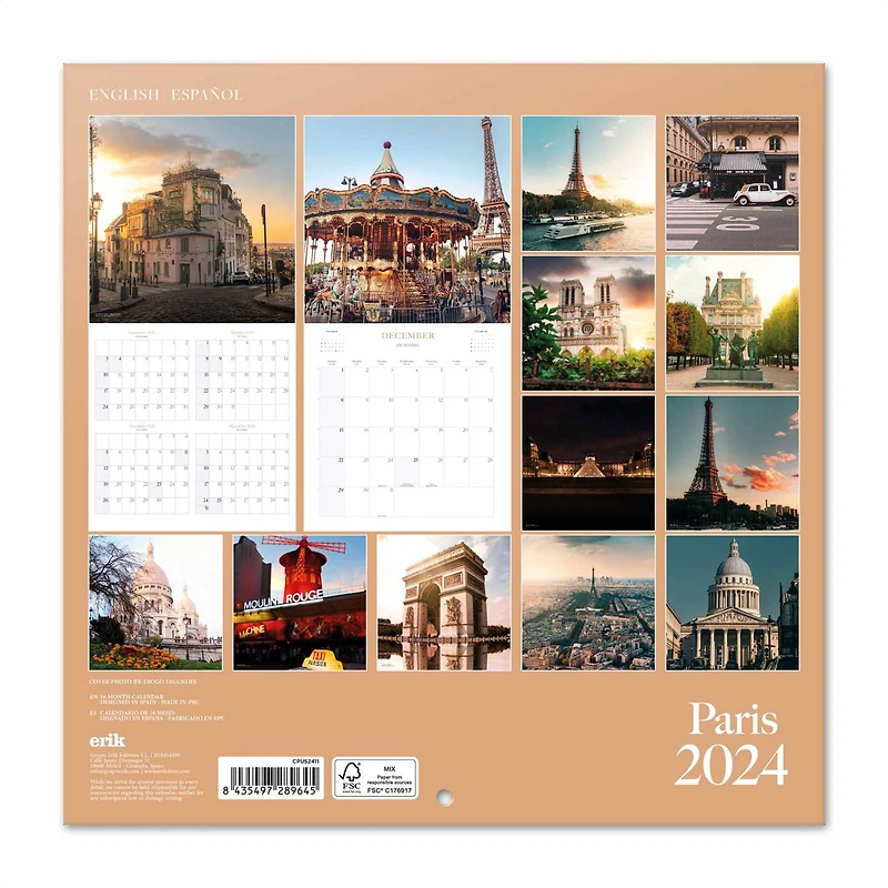 TF Publishing 2024 Paris Bilingual Wall Calendar