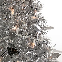6ft. Pre-Lit Silver Tinsel Pop-Up Artificial Christmas Tree, Clear Lights