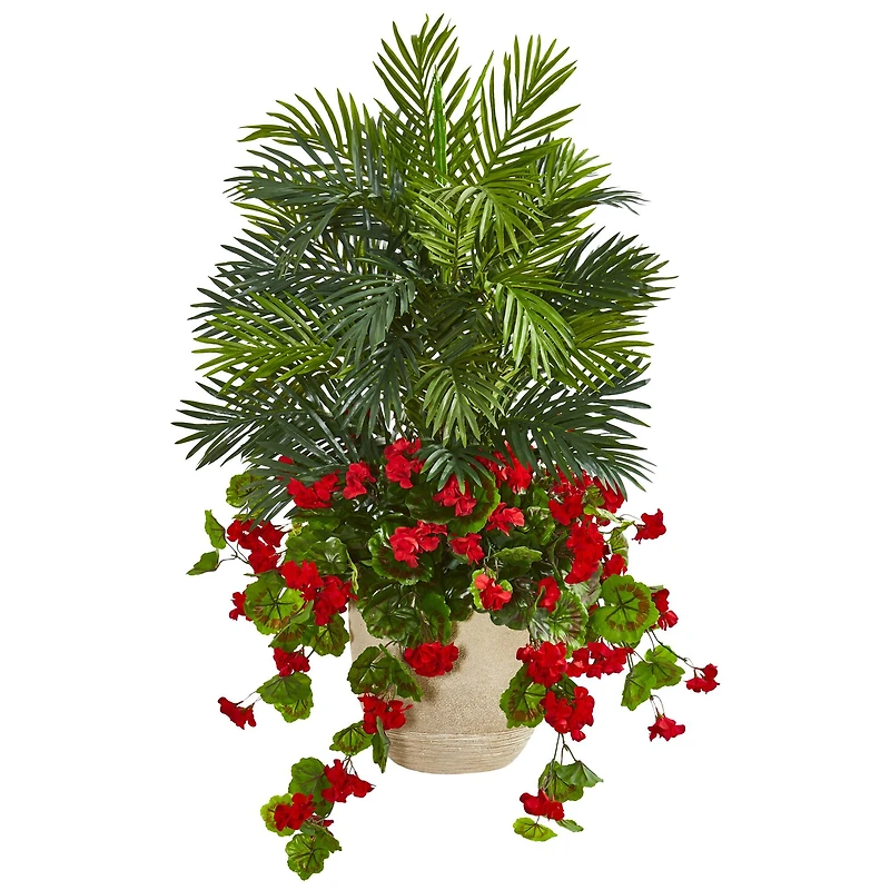 3.5ft. Geranium & Areca Palm Artificial Plant