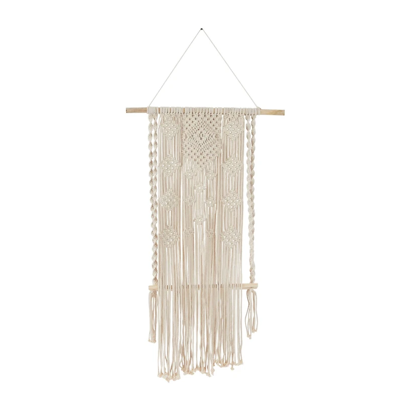 White Cotton Handmade Macrame 1 Shelf Wall Shelf 25" x 6" x 55"