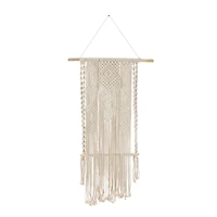 White Cotton Handmade Macrame 1 Shelf Wall Shelf 25" x 6" x 55"