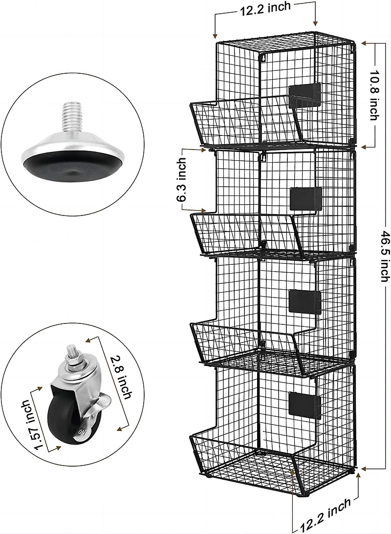 Black 4-Tier Rolling Fruit Cart