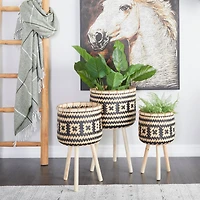 Brown Bamboo Bohemian Planter, Set of 3" 27", 23", 20"