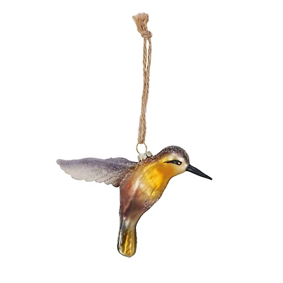 Hello Honey® 4.75" Purple & Yellow Hand-Painted Glass & Resin Hummingbird Ornament with Glitter