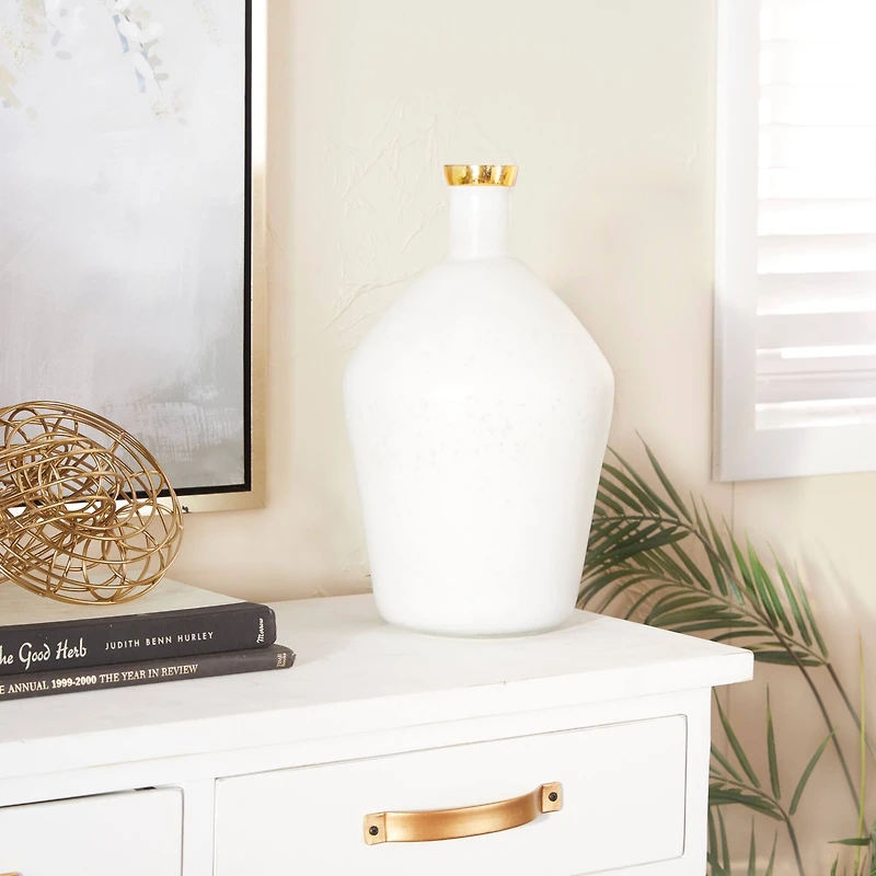 White Glass Glam Vase, 15" x 9" x 9"