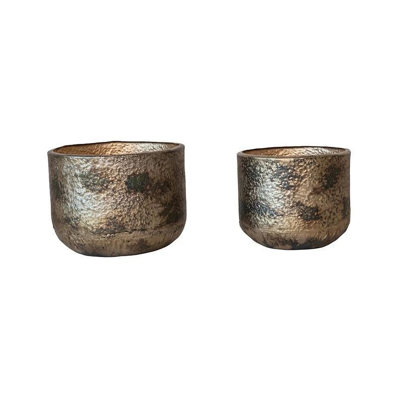 Hello Honey® Antique Gold Oxidized Round Metal Planters, 2ct.