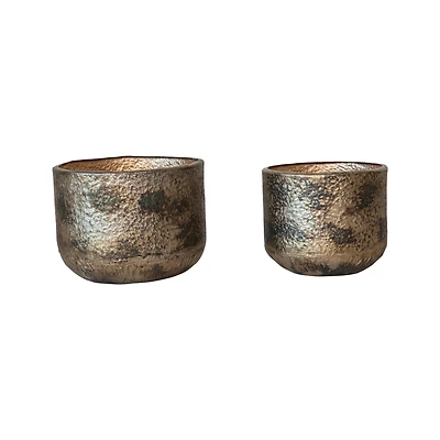 Hello Honey® Antique Gold Oxidized Round Metal Planters, 2ct.