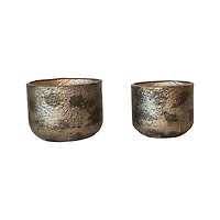 Hello Honey® Antique Gold Oxidized Round Metal Planters, 2ct.