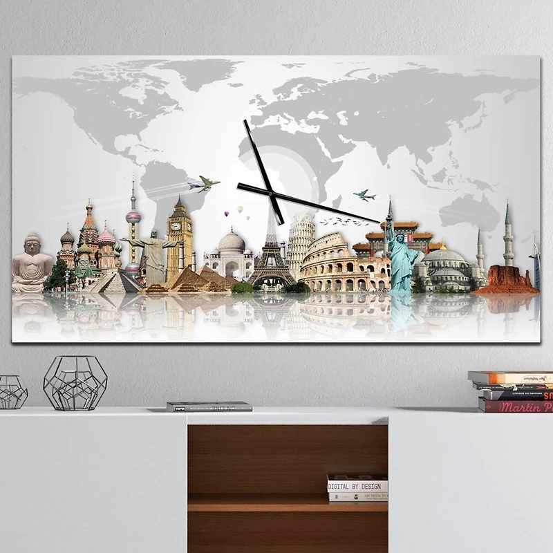 Designart Famous Monuments Across World Rectangular Wall Clock