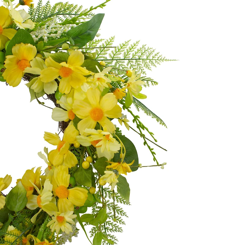 23" Yellow & Green Daisy & Berry Floral Spring Wreath