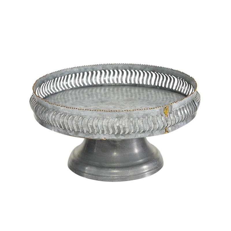 Set of 2 Grey Metal Farmhouse Cake Stand, 16", 12"