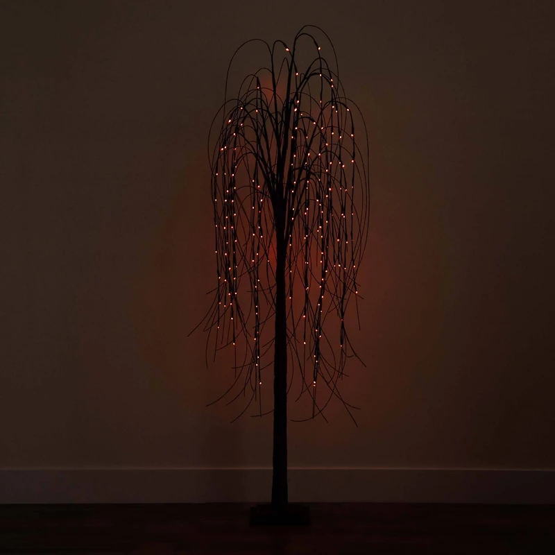 6ft. Orange & Purple LED Pre-Lit Halloween Black Willow Artificial Fall Tree