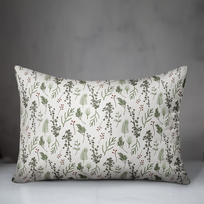 Pine Greenery on White Rectangle Throw Pillow