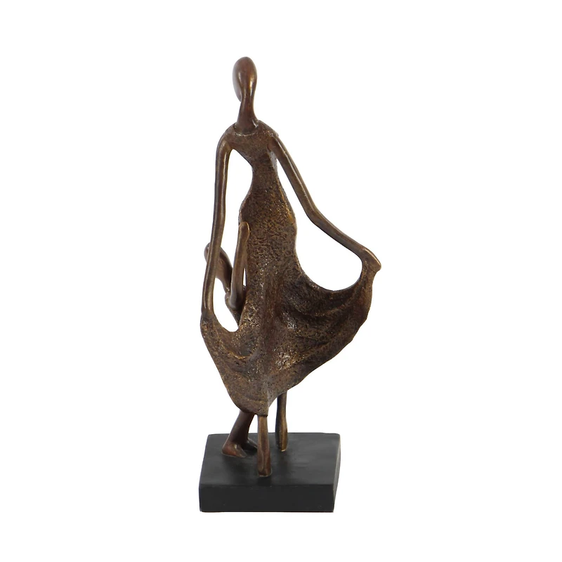 Traditional Bronze Polystone Mother and Child Sculpture, 5" x 13" x 5"