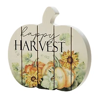 Glitzhome® 9.75" "Happy Harvest" Wooden Pumpkin Table Sign