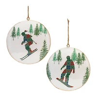 6" Ski & Snowboard Forest Metal Disc Ornaments Set