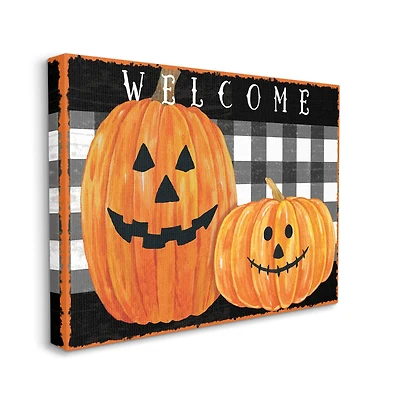 Stupell Industries Festive Halloween Welcome Happy Pumpkins Canvas Wall Art