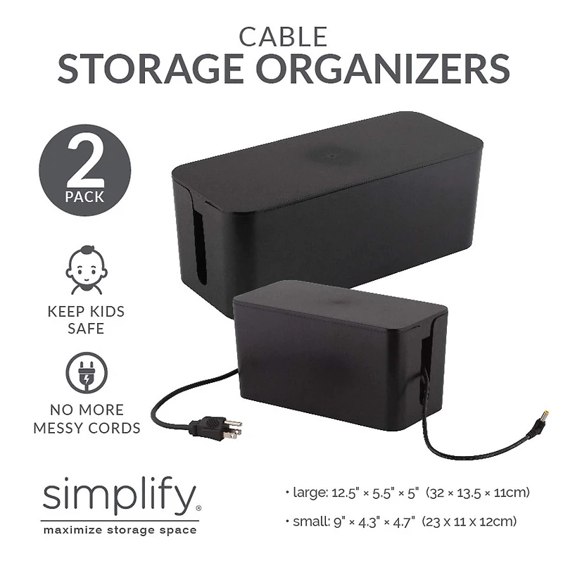 Simplify Black Cable Organizer Boxes, 2ct.