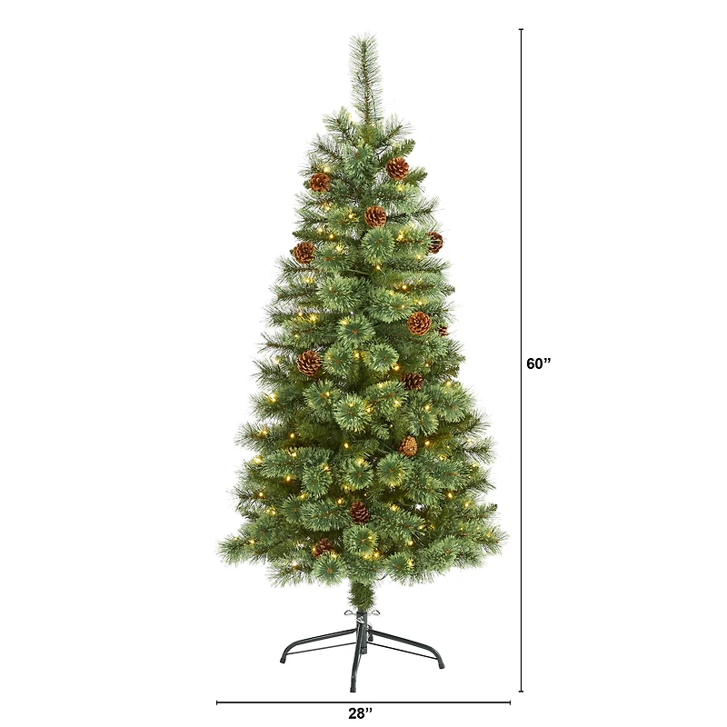 5ft. Pre-Lit White Mountain Pine & Pinecones Artificial Christmas Tree with Clear LED Lights