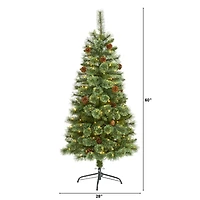 5ft. Pre-Lit White Mountain Pine & Pinecones Artificial Christmas Tree with Clear LED Lights