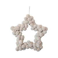 Hello Honey® 21" Natural White Handmade Metal & Wool Pom Pom Star Shaped Wreath
