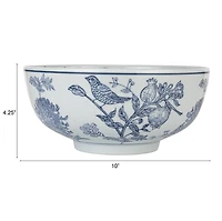 Hello Honey® 10" Blue & White Aviary Garden Stoneware Bowl