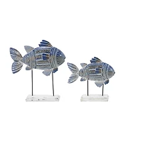 Blue Metal Coastal Fish Sculpture Set