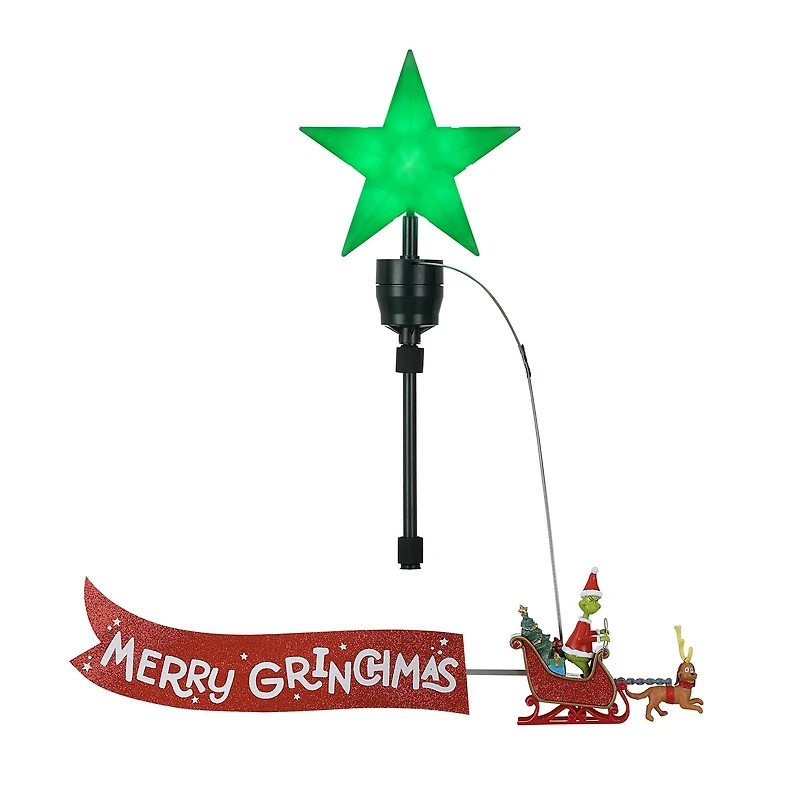 Mr. Christmas Animated Grinch Sleigh Tree Topper with Banner 