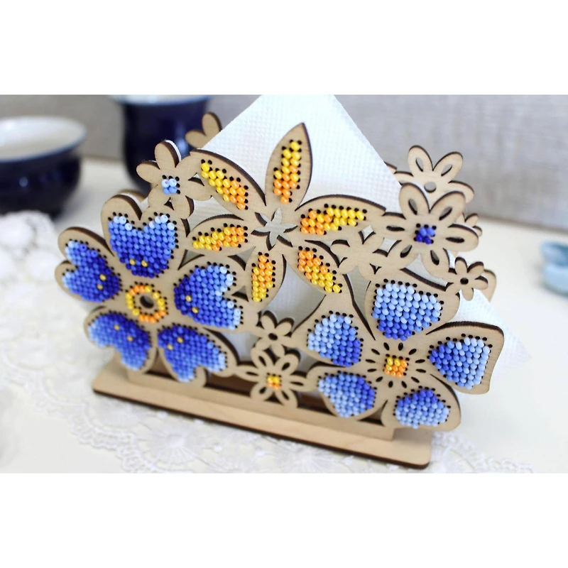MP Studia Flower Meadow. Napkin Holder Cross Stitch On Wood Kit