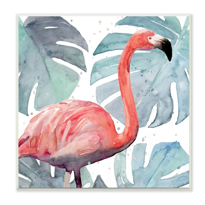 Stupell Industries Flamingo Detail over Tropical Monstera Greenery,12" x 12"