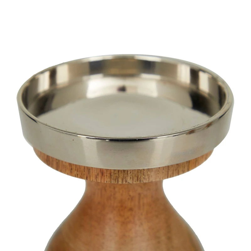 Silver Wood Candle Holder Set