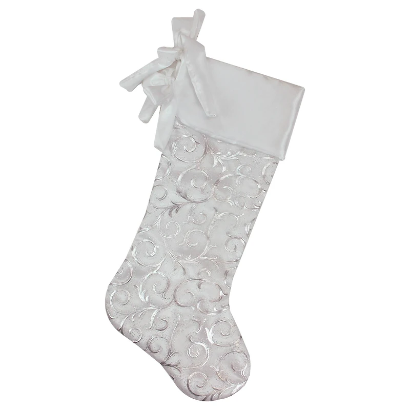 20.5" Silver Filigree Christmas Stocking