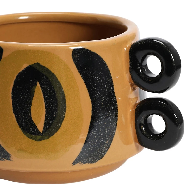 8" Brown and Black Hand Painted Stoneware Planter with Handles