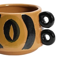 8" Brown and Black Hand Painted Stoneware Planter with Handles