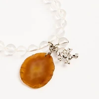 John Bead Crystal Quartz Clear Natural Stone Bracelet with Brown Agate & Skull Charm