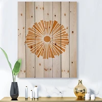 Designart - Minimal Orange Radiant Sun I - Modern Print on Natural Pine Wood