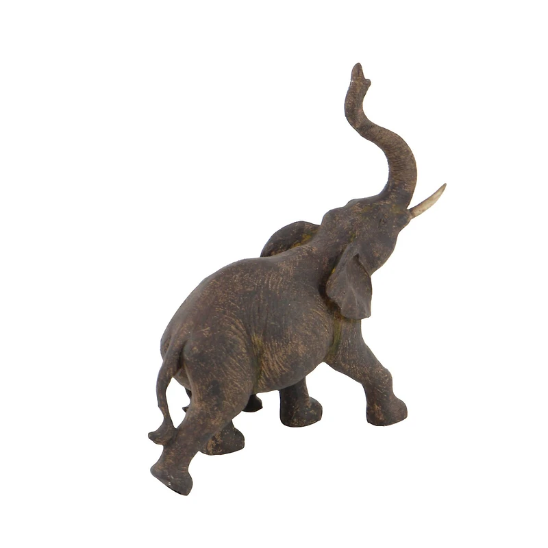 11" Brown Eclectic Polystone Elephants Sculpture