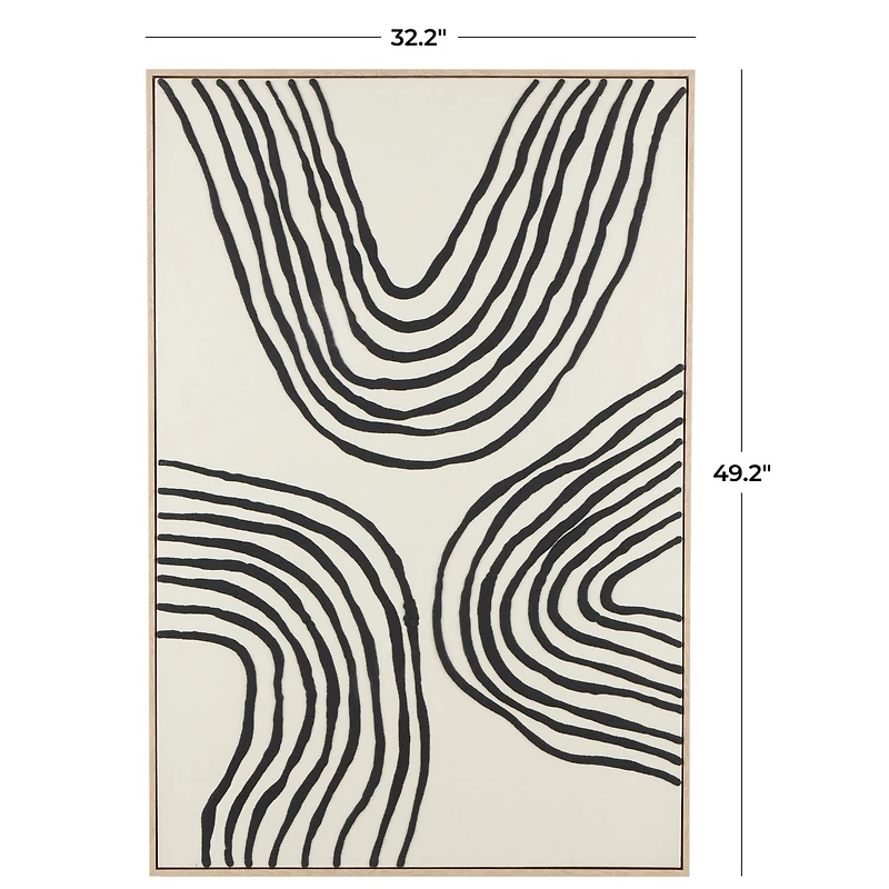 Black Wooden Abstract Wavy Line Framed Wall Art with Black Wooden Frame