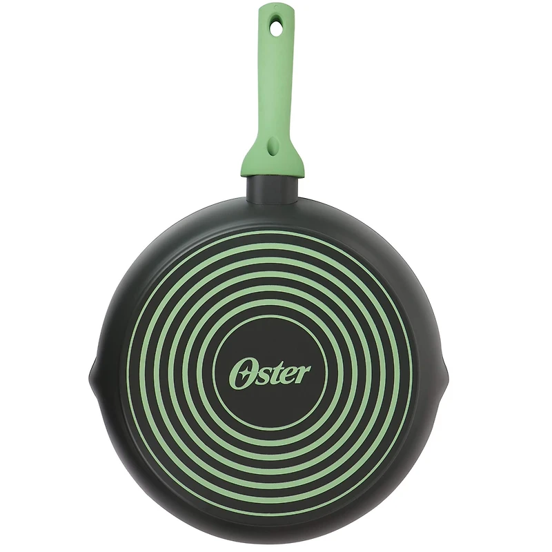 Oster Rigby 12'' Green Aluminum Nonstick Frying Pan with Pouring Spouts