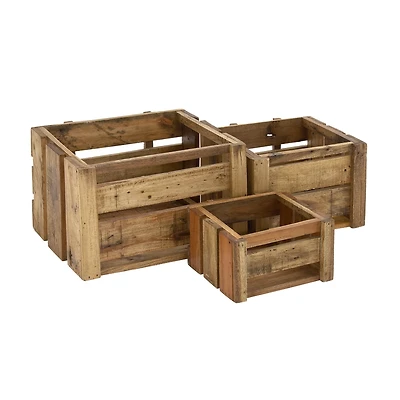 Set of 3 Brown Wood Farmhouse Storage Basket, 21", 16", 13"